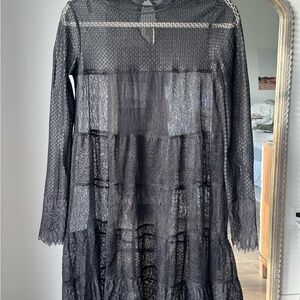 All Saints Sheer Black Long Sleeve Dress